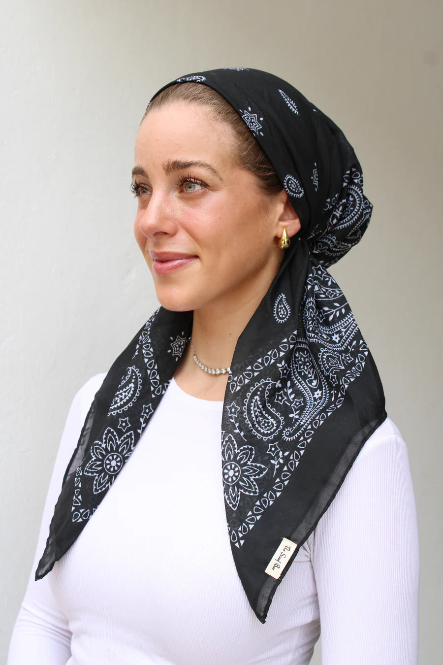 Scarf Bar Paisley Black Classic Pre-Tied with Velvet Grip and Short Tails