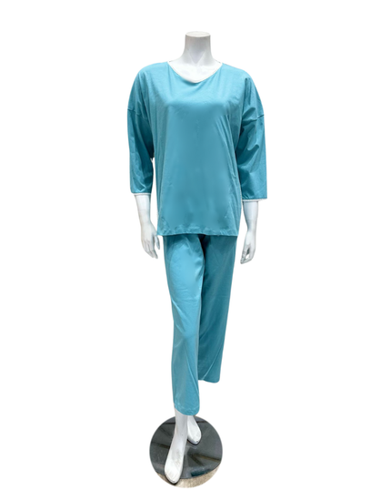 Iora Lingerie 25212M Wedgewood Blue Trimmed 100% Organic Cotton Pajamas Set Myselflingerie.com