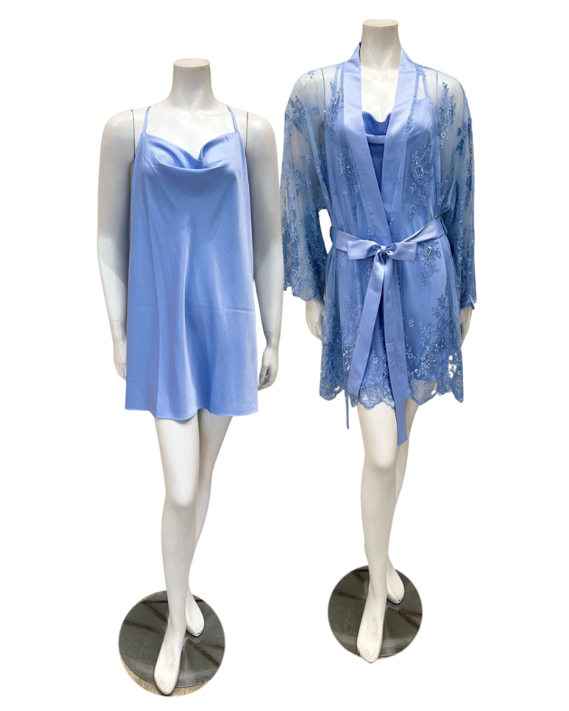 Rya Collection 207X + 197X Cornflower Darling Lace Plus Size Chemise & Wrap Set Myselflingerie.com