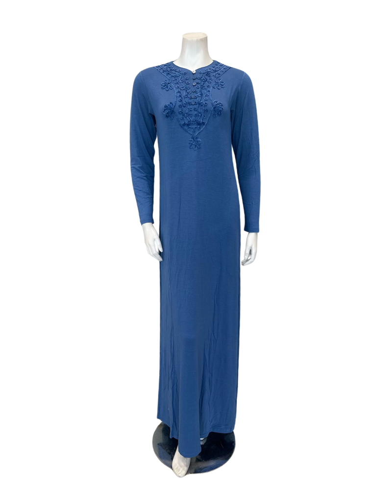 The Star Story 10-882 Royal Scroll Steel Blue Modal Button Down Nightgown Myselflingerie.com