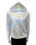 10-874 Flowers Embroidered White Cotton Teen Hoodie