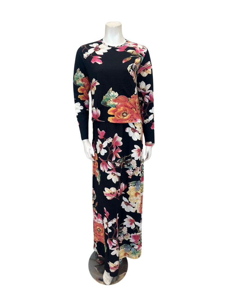 The Star Story 10-881 Wildlife Floral Black Modal Nursing Nightgown Myselflingerie.com