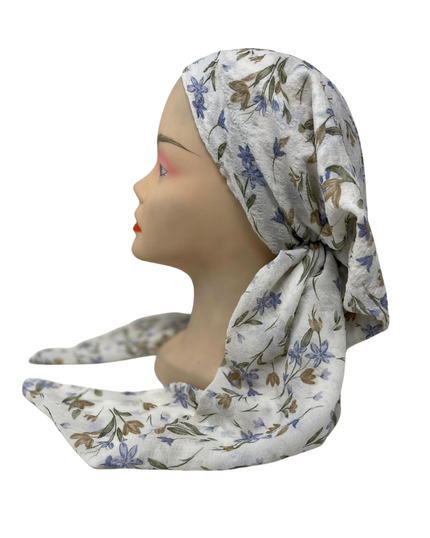Lizi Headwear ATUWH Tulip Print White Pre-Tied Bandanna with Full Grip Myselflingerie.com