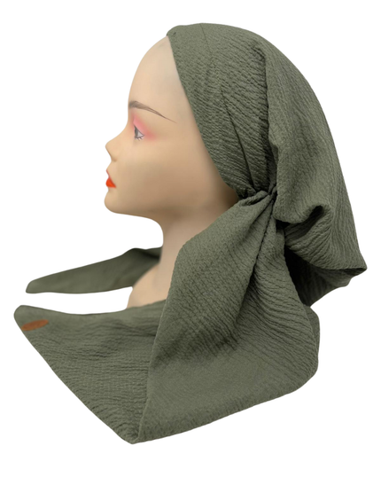 Lizi Headwear ACSSA Solid Sage Crimped Pre-Tied Bandanna with Full Grip Myselflingerie.com
