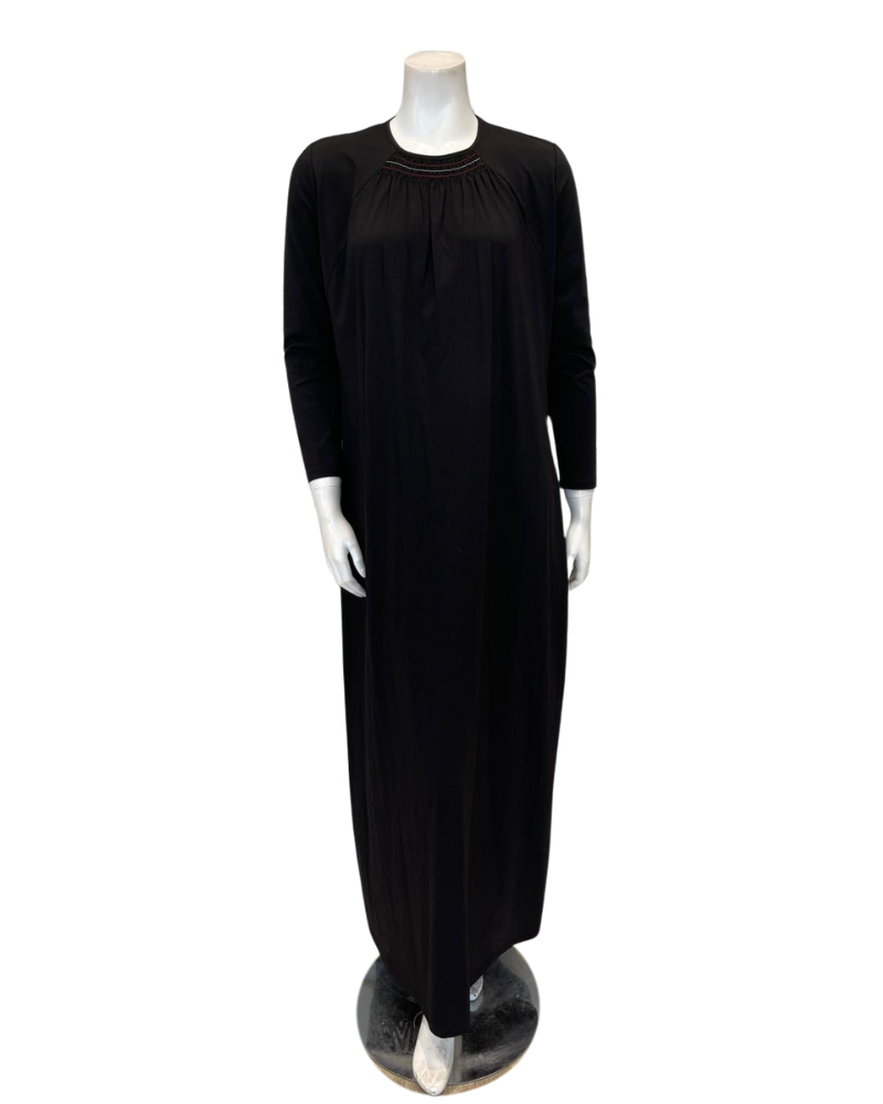 Chicolli N5097-25 Black Smocked Pull On Cotton Nightgown Myselflingerie.com