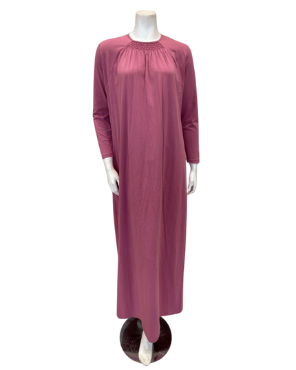 Chicolli N5097-25 Dusty Rose Smocked Pull On Cotton Nightgown Myselflingerie.com