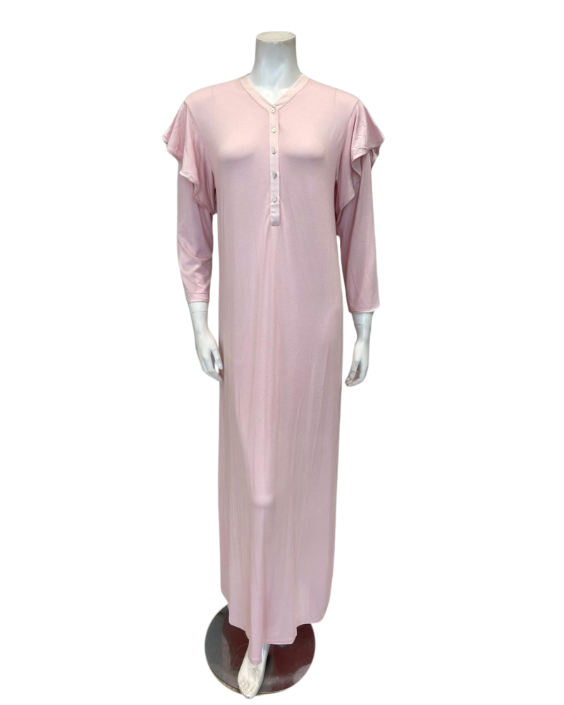 Iora Lingerie 25123C Soft Pink V Neck Button Down Flutter Sleeve Modal Nightgown Myselflingerie.com