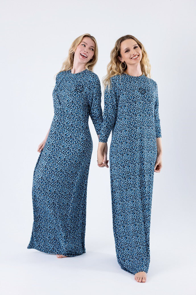 Lunderbeck N5082-24PO Azure Blue Lunderbeck Candy Leopard Pull On Modal Nightgown Myselflingerie.com