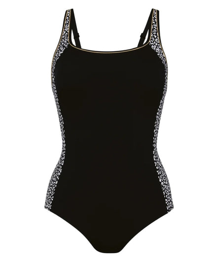 Anita Care 6280 Black Krabi Leopard Trim Panels High Neck Swimsuit Myselflingerie.com