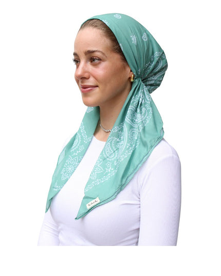 Scarf Bar Paisley Sage Green Classic Pre-Tied with Velvet Grip and Short Tails Myselflingerie.com
