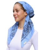 Scarf Bar Paisley Dusty Blue Classic Pre-Tied with Velvet Grip and Short Tails Myselflingerie.com