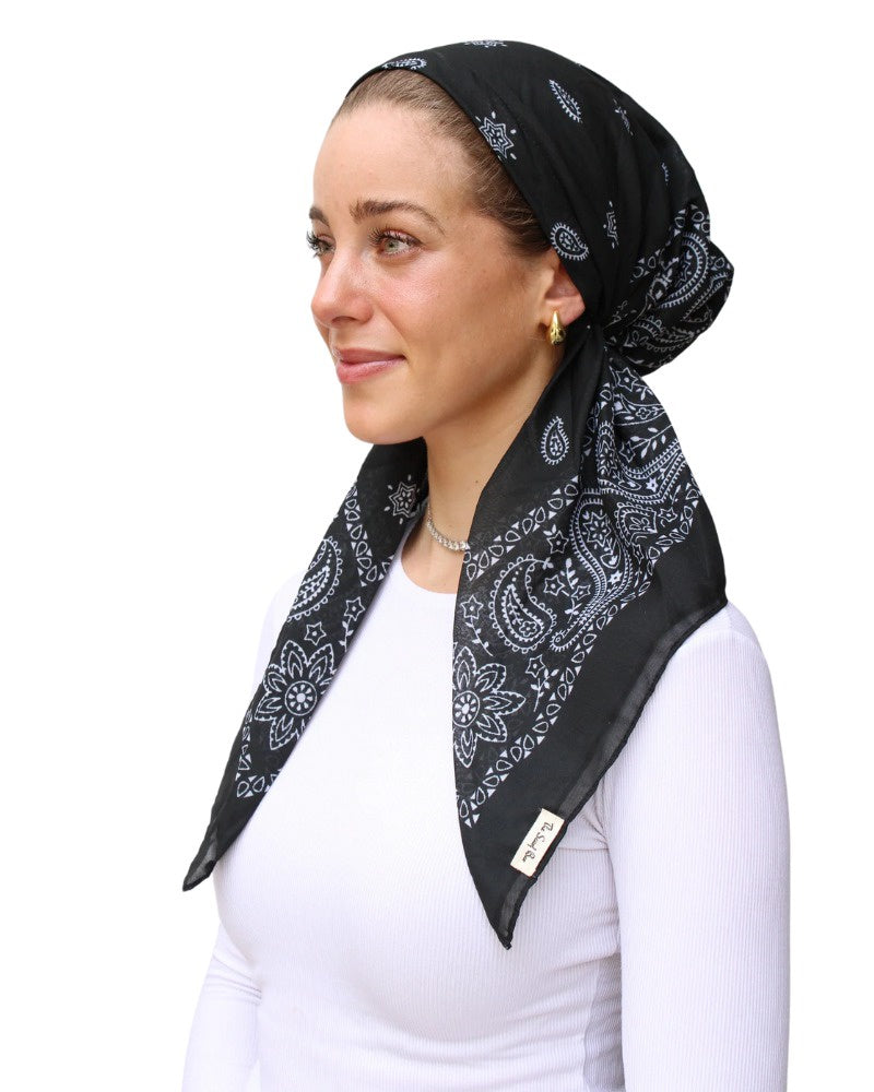 Scarf Bar Paisley Black Classic Pre-Tied with Velvet Grip and Short Tails Myselflingerie.com