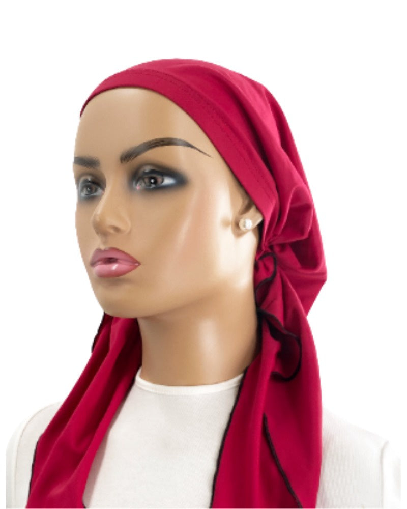 Ahead P2163-24 Magenta/Black Stitching Classic Adjustable Swim Pre-Tied Bandanna Myselflingerie.com