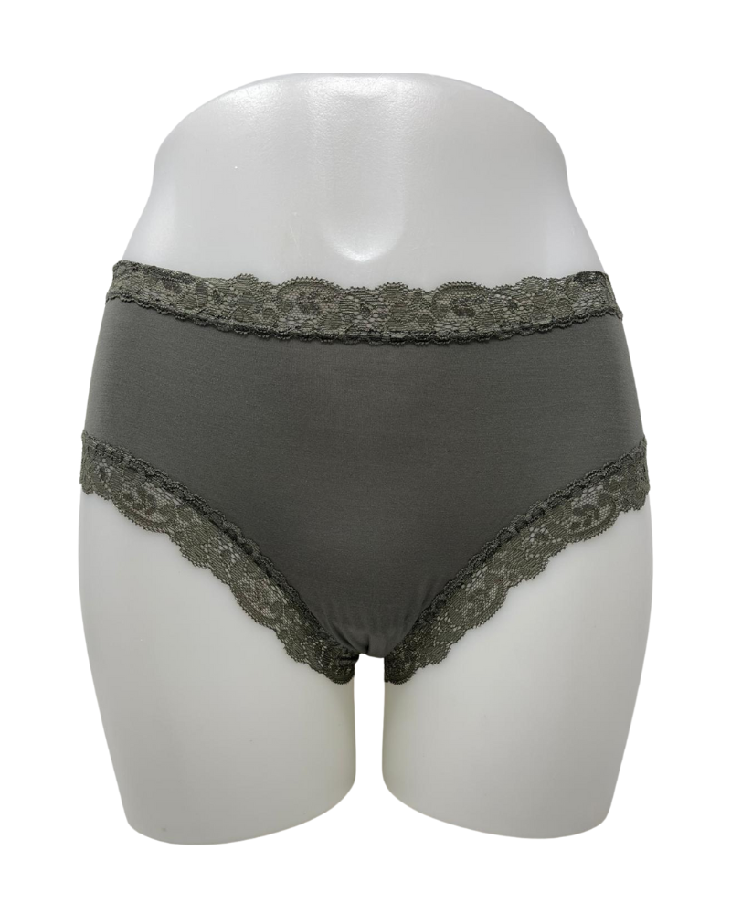 Fleur't 602 Dusty Olive Iconic Modal Lace Hi Waisted Brief Myselflingerie.com