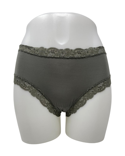 Fleur't 602 Dusty Olive Iconic Modal Lace Hi Waisted Brief Myselflingerie.com