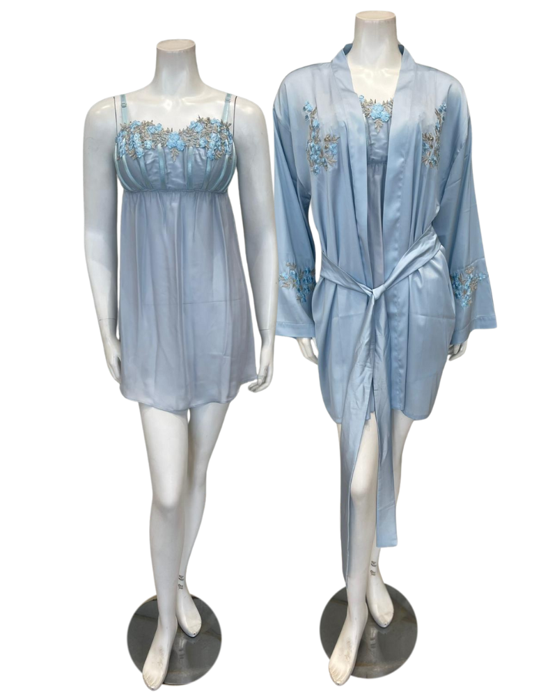 Isayes Lingerie 600193 + 180078 Heavenly Blue Embroidered Chemise & Wrap Set Myselflingerie.com