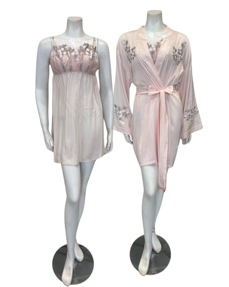 Isayes Lingerie 600193 + 180078 Light Pink Embroidered Chemise & Wrap Set Myselflingerie.com