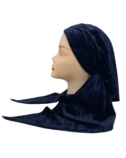 Revaz HS573H Navy Crushed Velvet Adjustable Pre-Tied Bandanna with Velvet Grip Myselflingerie.com