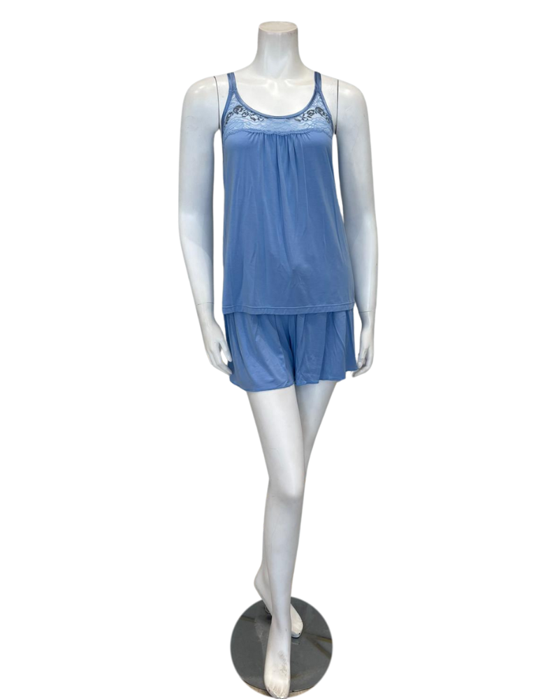 Fleur't 6138 Hampton Blue In Love Cami & Shorts PJ's Set Myselflingerie.com