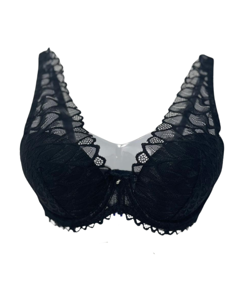 Montelle 9304 Black Lacy Mystique Plunge Underwire Bra Myselflingerie.com