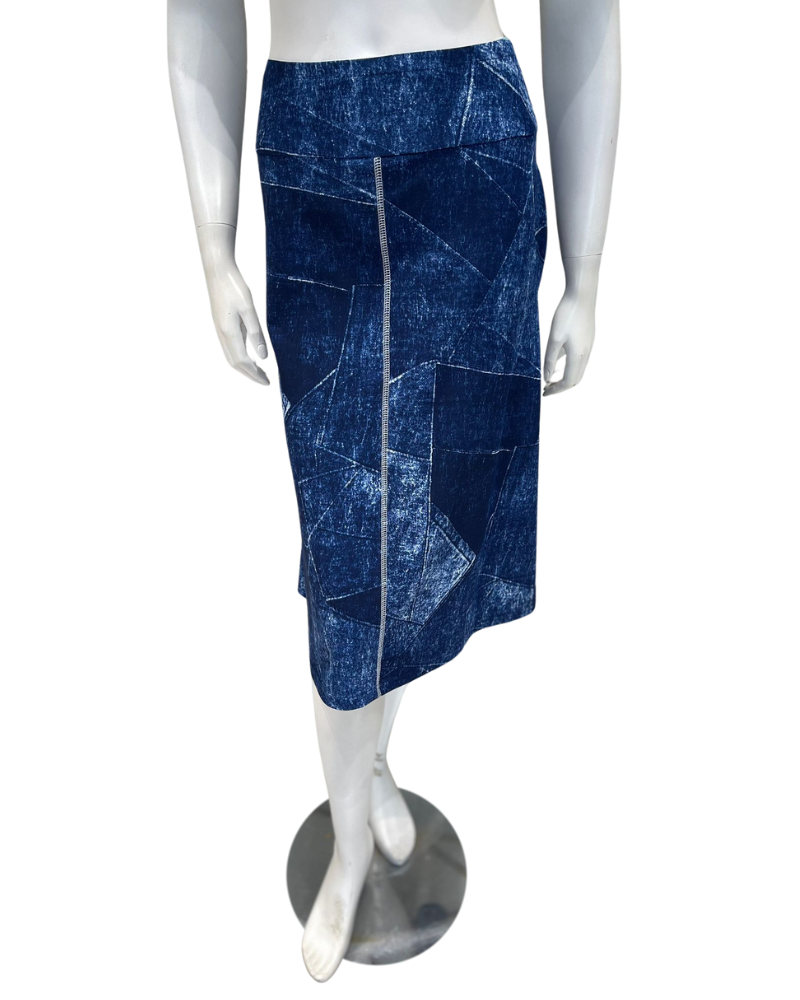Seashells S7348 Denim Patchwork A-Line Yoke Swim Skirt with Attached Shorts Myselflingerie.com