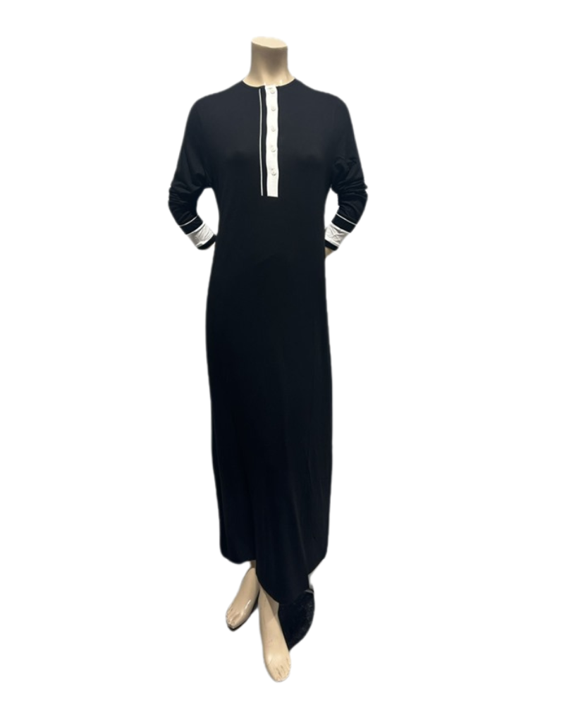 Velvet AN850BLK Black wih White Button Down Double Piping Modal Nightgown Myselflingerie.com