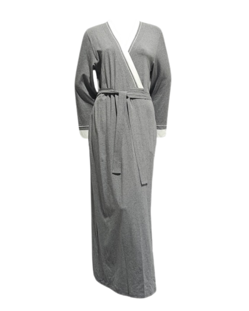 Velvet AN956GRY Grey with Double Piping Modal Wrap Morning Robe Myselflingerie.com