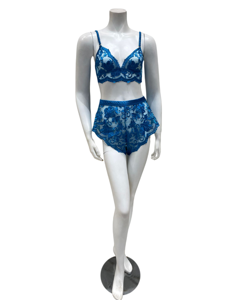 Kilo Brava 11243- 12236 Hawaiian Blue Longline Bralette & Shorts Set Myselflingerie.com