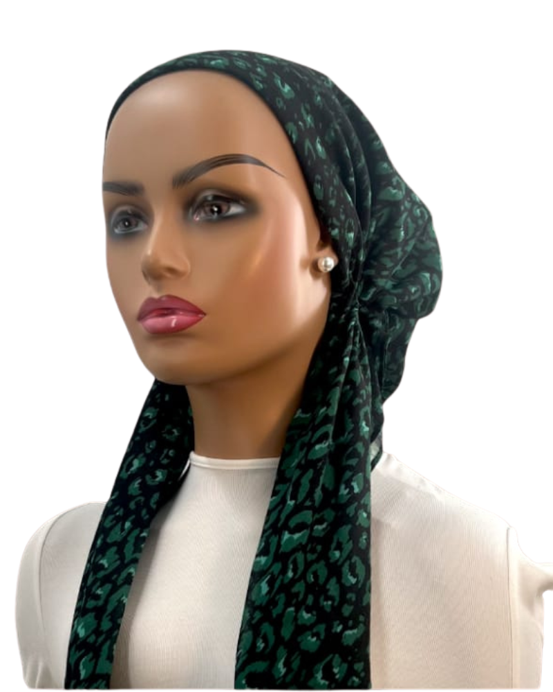 Ahead VT2423-25 Green Crescents Versatile Style Long Tails Open Back Pre-Tied Bandanna Myselflingerie.com