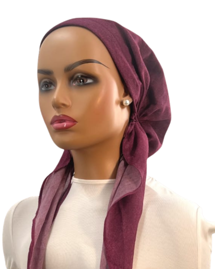 Ahead IT2704-25 Bud Pink Denim Print Israeli Style Long Tails Pre-Tied Bandanna Myselflingerie.com