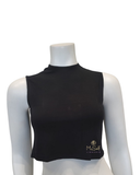 Slimit Sleeveless Black Modal Crop Shell with Adjustable Neck