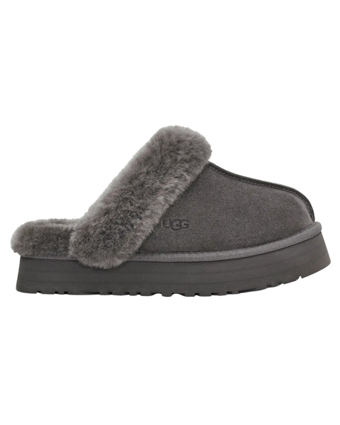 UGG Charcoal Disquette Slippers with Fur Trim Myselflingerie.com