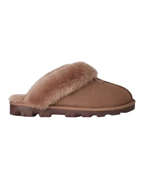UGG Rocky Oak Coquette Clog Suede Slippers with Fur Trim Myselflingerie.com