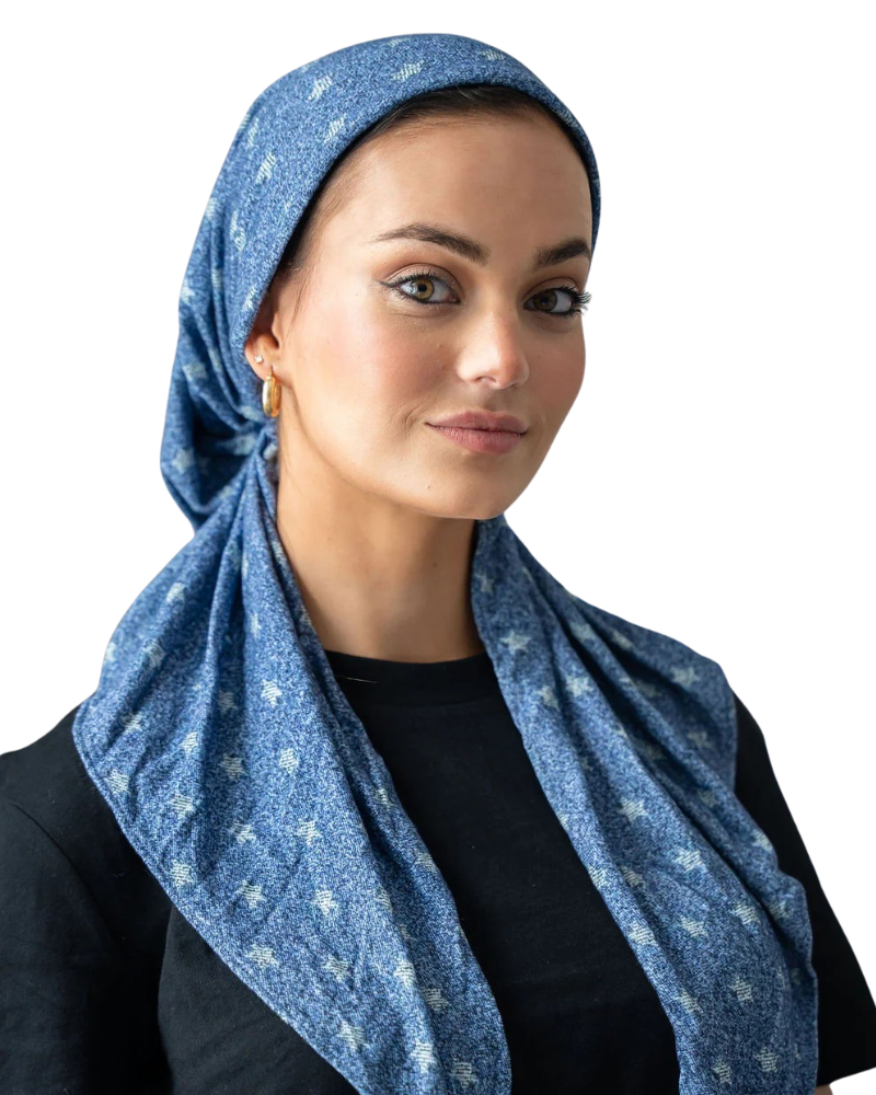 Tie Ur Knot Chambray Star Fade Denim Adjustable Pre-Tied Bandanna with Full Non Slip Myselflingerie.com