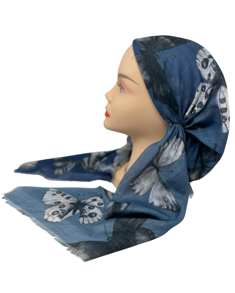 TYED Denim Butterfly Adjustable Pre-tied Bandanna with Velvet Grip