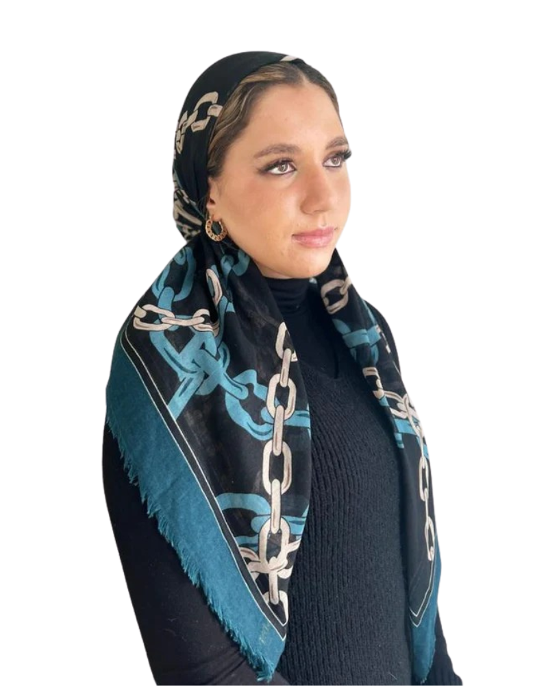 TYED Teal Chain Adjustable Pre-tied Bandanna with Velvet Grip Myselflingerie.com