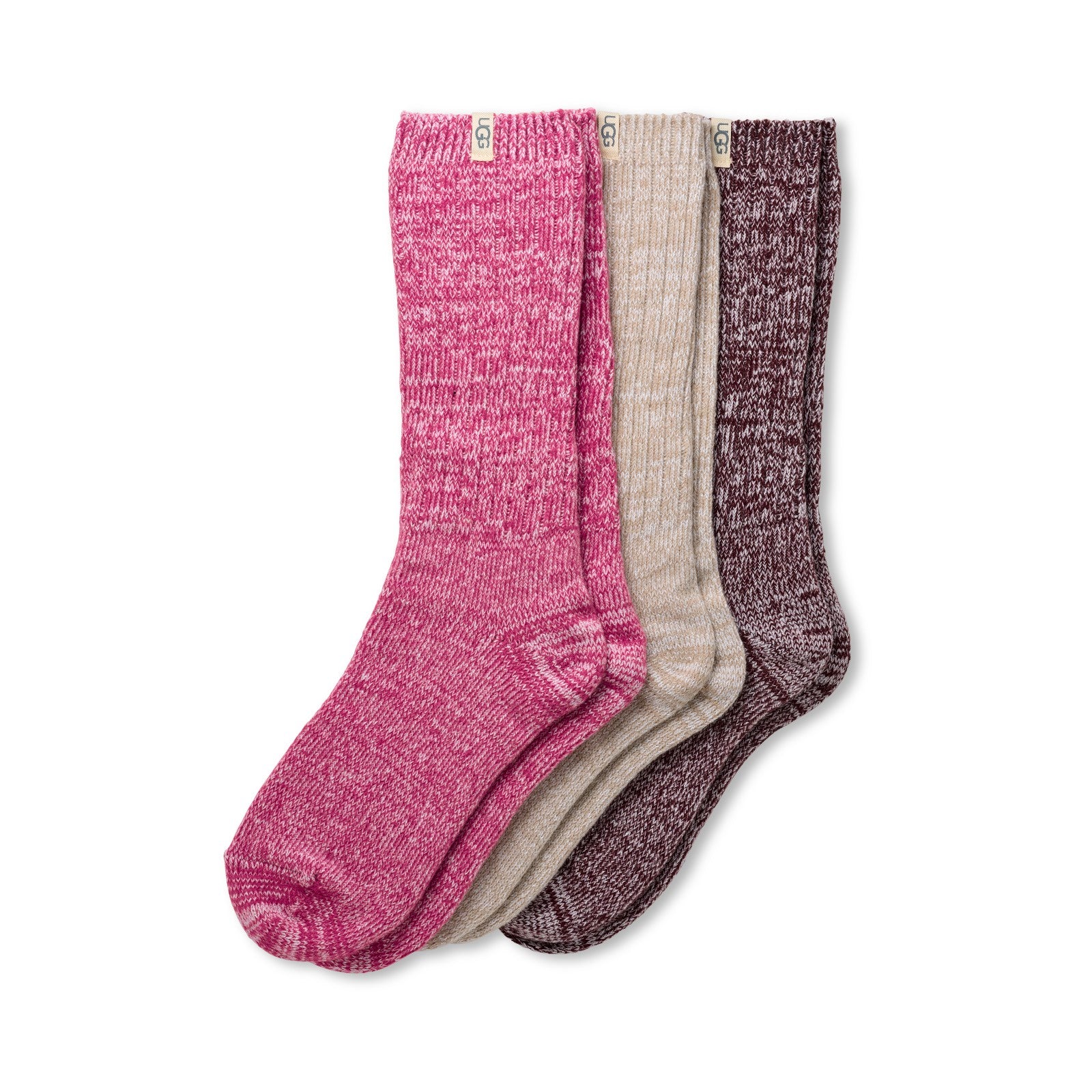 UGG 1119874 Chroma Pink/Putty/Wild Grape Rib Knit Slouchy Crew Socks 3 Pack Gift Set Myselflingerie.com