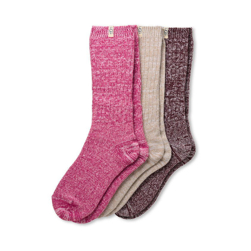 UGG 1119874 Chroma Pink/Putty/Wild Grape Rib Knit Slouchy Crew Socks 3 Pack Gift Set Myselflingerie.com
