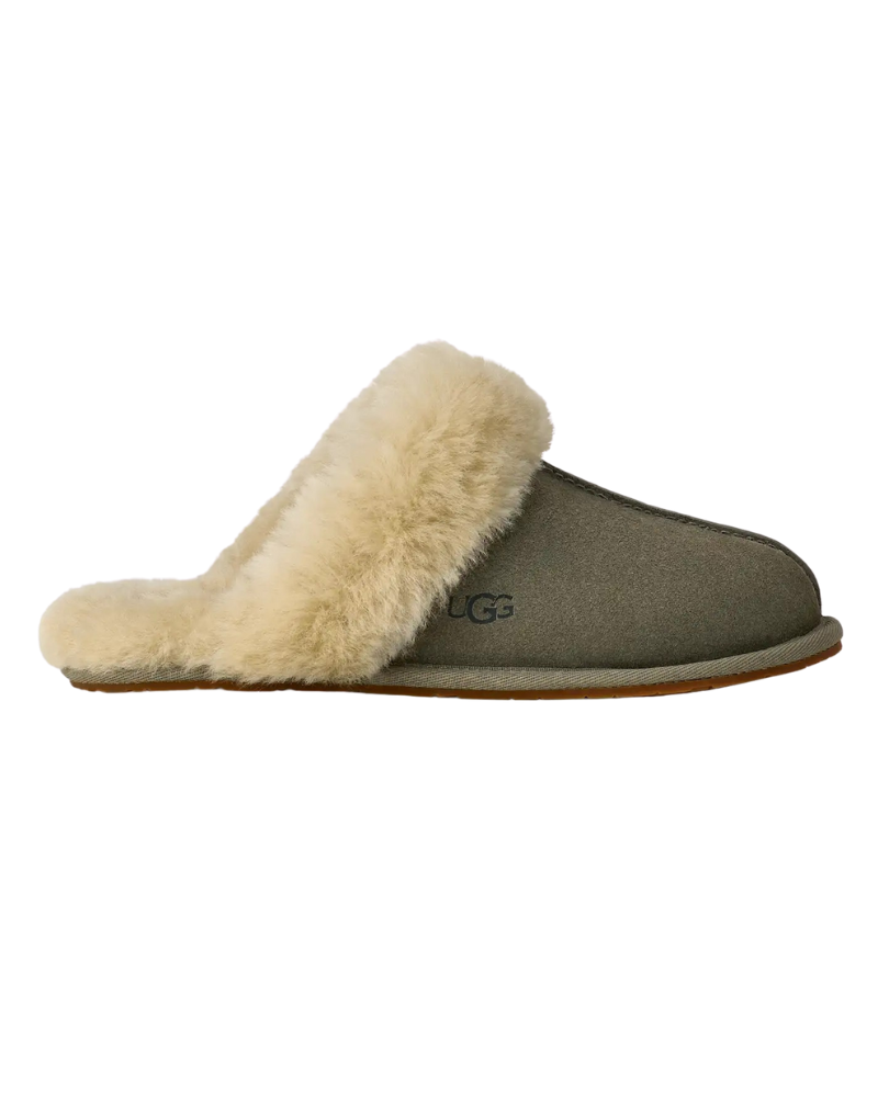 UGG 1106872 Scuffette II Moss Green / Muted Brass Suede Slipper with Fur Trim Myselflingerie.com