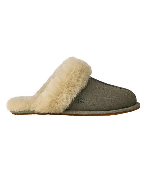 UGG Scuffette II Moss Green / Muted Brass Suede Slipper with Fur Trim Myselflingerie.com