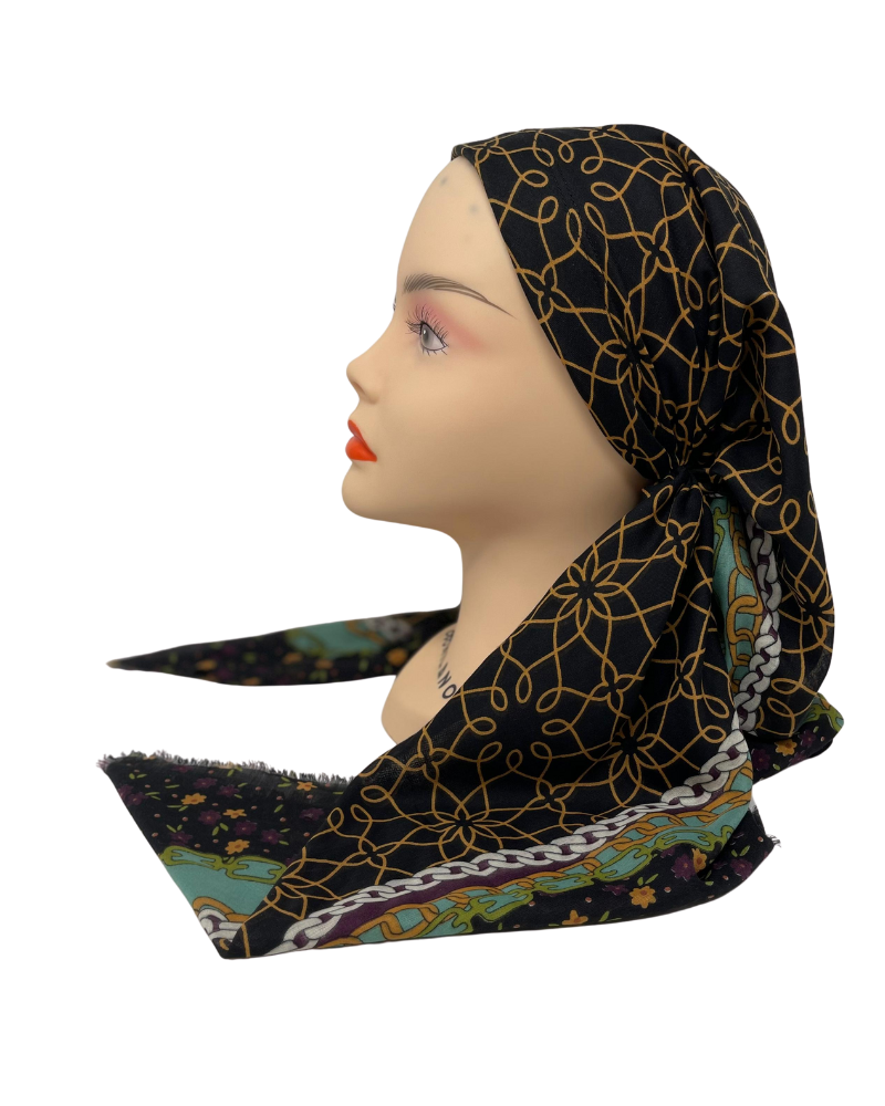 It's Younique OB-MAZE-BLK Black/Brown Maze Pre-Tied Open Back Bandanna with Velvet Grip Myselflingerie.com