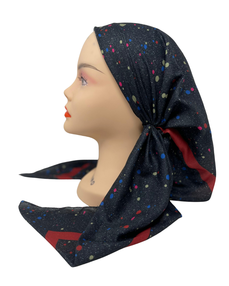 It's Younique OB-PAI-MU Multi Black Paint Splatter Pre-Tied Open Back Bandanna with Velvet Grip Myselflingerie.com