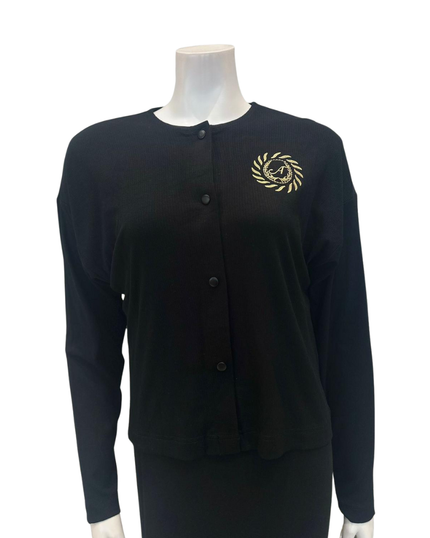 Sparrow S-7336 Black Ribbed Modal Cardigan with Emblem Myselflingerie.com