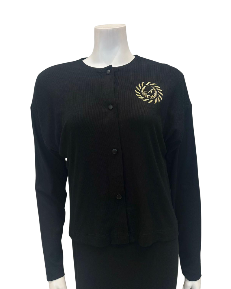 Sparrow S-7336 Black Ribbed Modal Cardigan with Emblem Myselflingerie.com