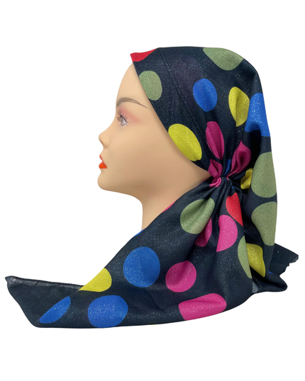 It's Younique OB-DOTS-BLK Multi Dots Black Shimmer Pre-Tied Open Back Bandanna with Velvet Grip Myselflingerie.com