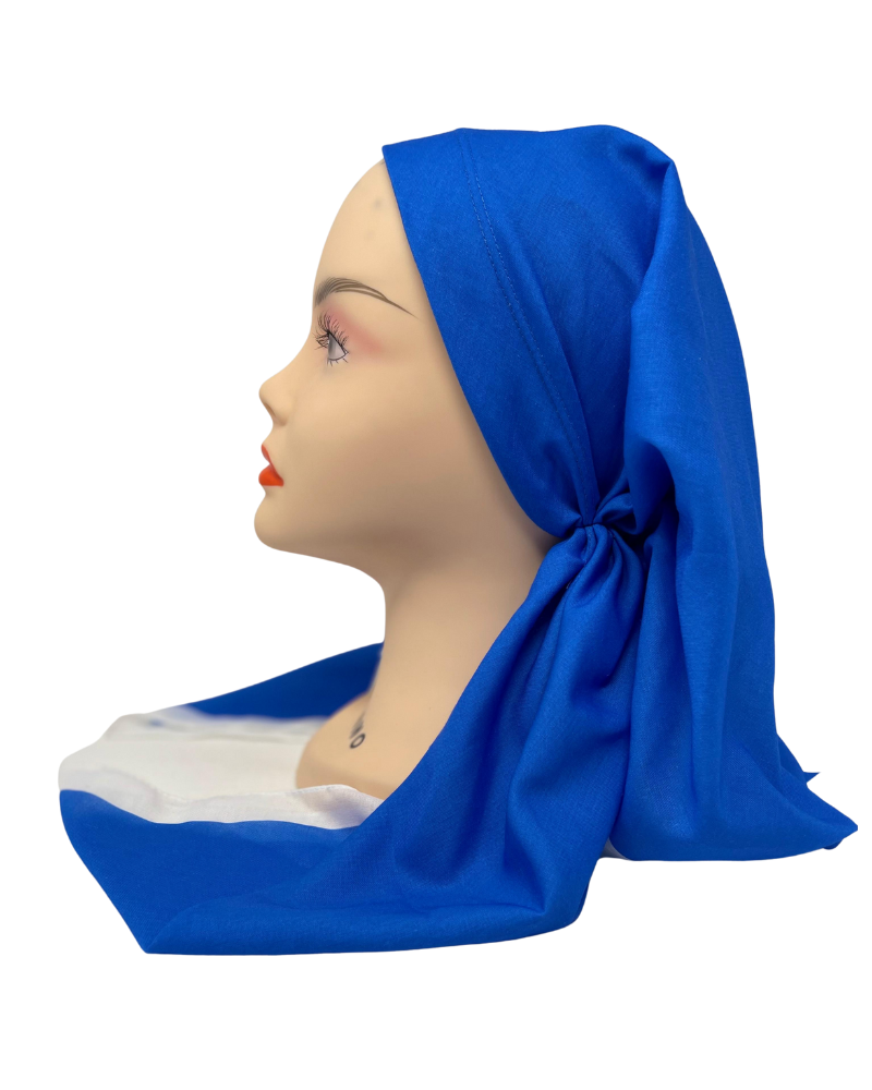 It's Younique OB-SOL-RB Solid Royal Blue White Border Pre-Tied Open Back Bandanna with Velvet Grip Myselflingerie.com