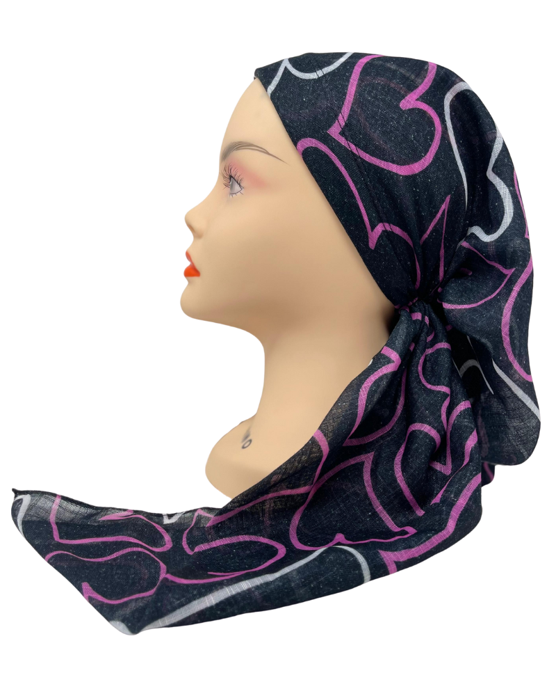 It's Younique OB-HEART-BLK Penciled Hearts Pre-Tied Open Back Bandanna with Velvet Grip Myselflingerie.com