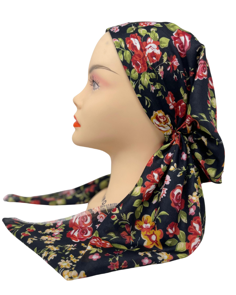 It's Younique PP-FLR-RD Red Roses Print Pre-Tied Bandanna with Velvet Grip Myselflingerie.com