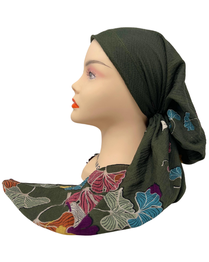 It's Younique PP-ORC-GN Green Orchid Print Crinkle Pre-Tied Bandanna with Velvet Grip Myselflingerie.com