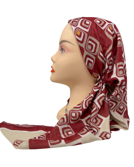 It's Younique OB-TET-CRA Cranberry Tetris Blocks Pre-Tied Open Back Bandanna with Velvet Grip Myselflingerie.com